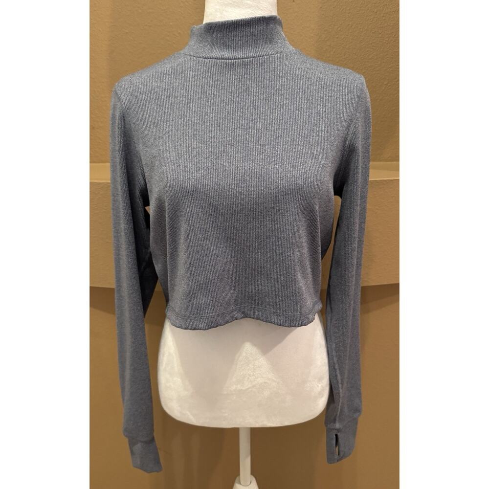 aerie Heather Gray Ribbed Mock Neck Long Sleeve Top